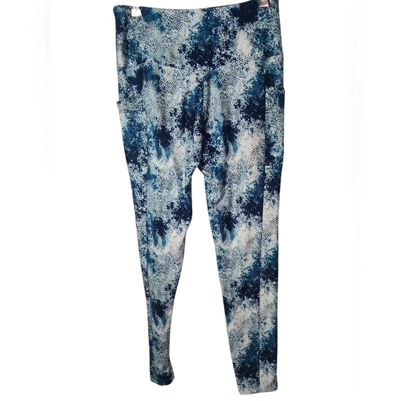 Bally Total Fitness Blue Patterned High Rise Pocket Work Out Leggings. L - Picture 3 of 7